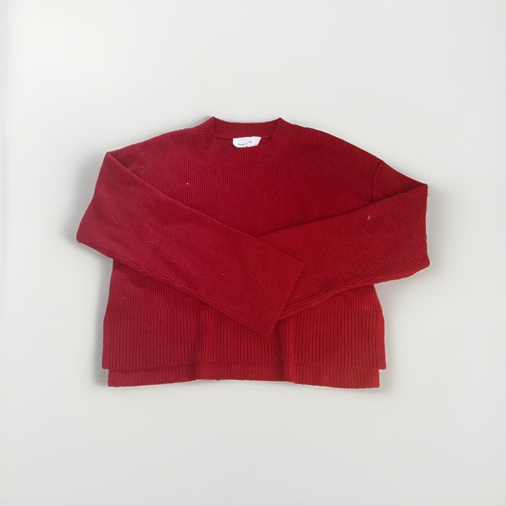 Pink Rose Women's Sweater Size Medium Red Cropped Pull Over Long Sleeves